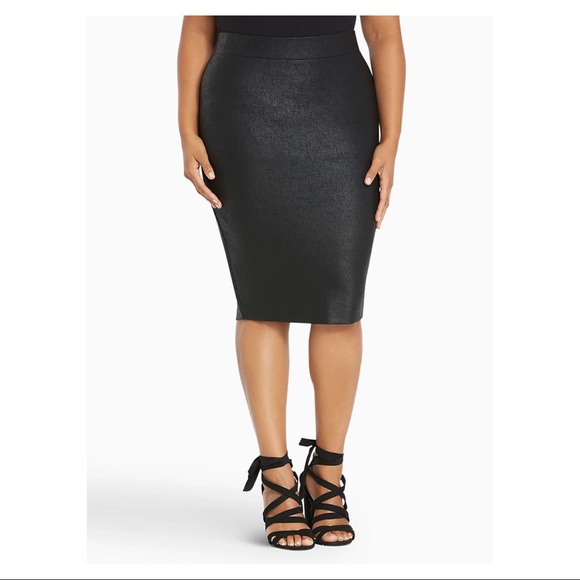 torrid Dresses & Skirts - Torrid Black Coated Ponte Pull On Style Pencil Skirt with Kick Pleat
